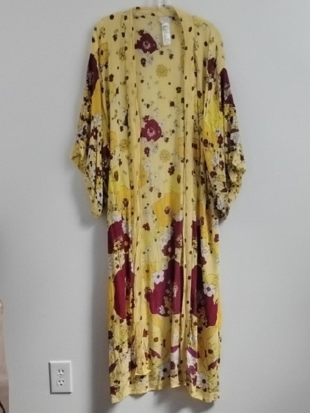 Free People Yellow Floral Hidden Hills Boho Summer Festival Maxi Summer Kimono